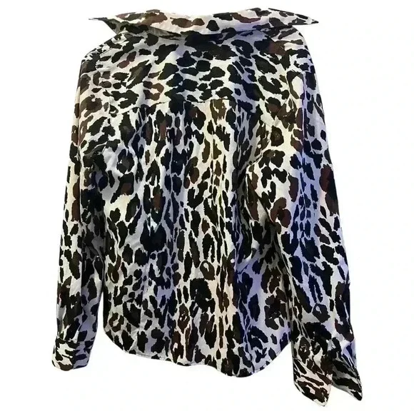 Foxcroft Women's Animal Print Blouse Long Sleeve Collared Button-Front Brown - Picture 7 of 7